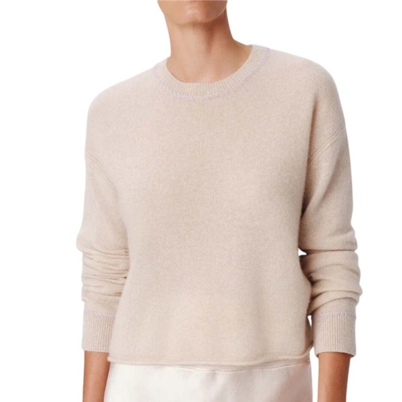 ATM Cashmere Long Sleeve Pullover in Oatmeal NWT Pink Contrast Stich Detailing - Picture 12 of 12